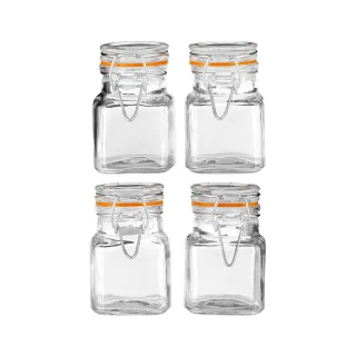 【Premier】扣式玻璃密封罐4入 橘90ml(保鮮罐 咖啡罐 收納罐 零食罐 儲物罐)