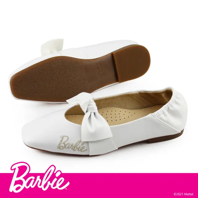 【Paidal】Barbie 芭比甜美大蝴蝶結經典logo瑪莉珍鞋(白)