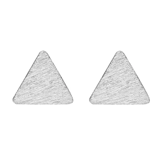 【925 STARS】純銀925素銀拉絲簡約三角造型耳釘(純銀耳釘 極簡耳釘 純銀耳環 三角耳環 幾何耳環)