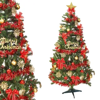 【摩達客】耶誕-8尺/8呎 240cm 特仕幸福型裝飾綠色聖誕樹(綺紅金雪系配件/含全套飾品/不含燈/本島免運費)