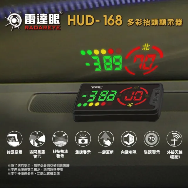 【征服者】雷達眼HUD-168 多彩抬頭顯示器 流動式預警(區間測速 科技執法 一鍵更新)