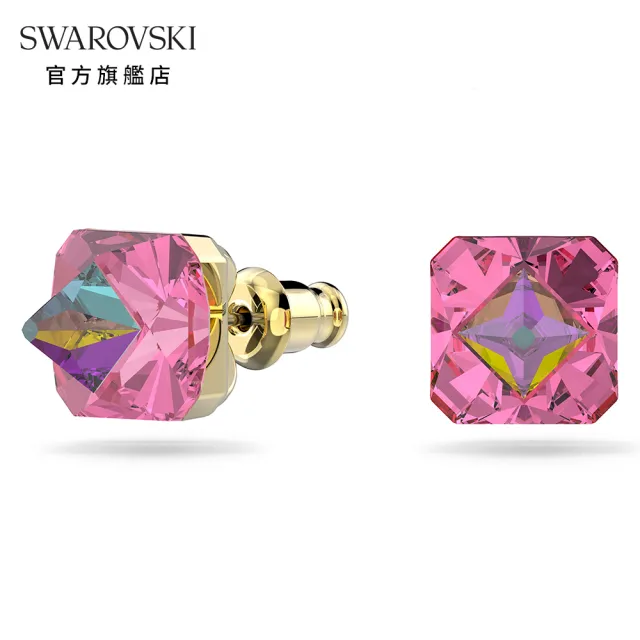 【SWAROVSKI 官方直營】Ortyx 耳釘 三角形切割Swarovski水晶 粉紅色 鍍金色色調 交換禮物