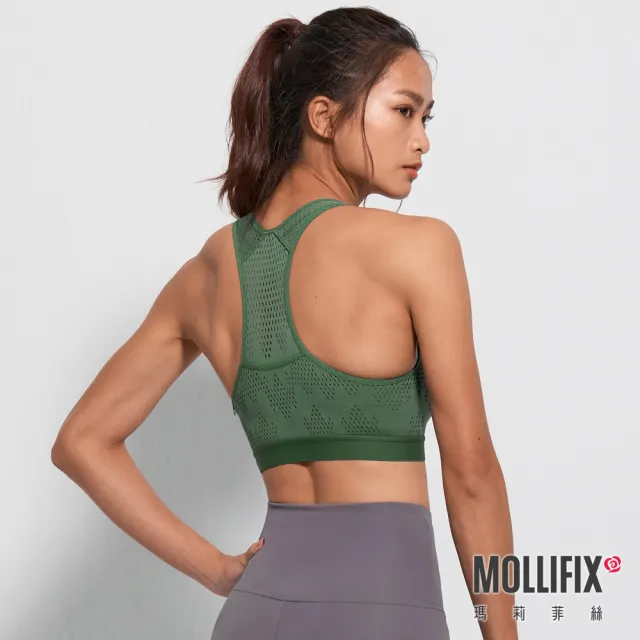 【Mollifix 瑪莉菲絲】A++舒適包覆呼吸BRA、瑜珈服、無鋼圈、運動內衣(森綠)