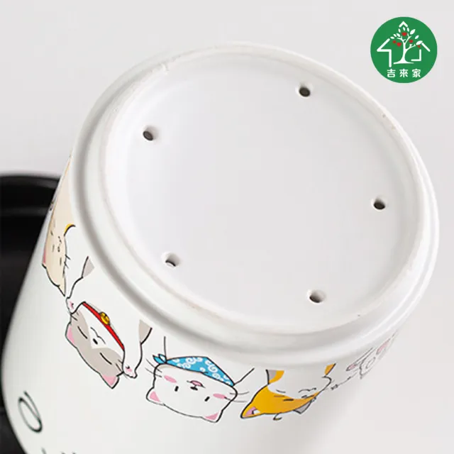 【吉來家】療癒系小貓陶瓷萬用可瀝水花器/置物罐/餐具筒(粉紅/粉藍/黃/白/綠-顏色隨機)