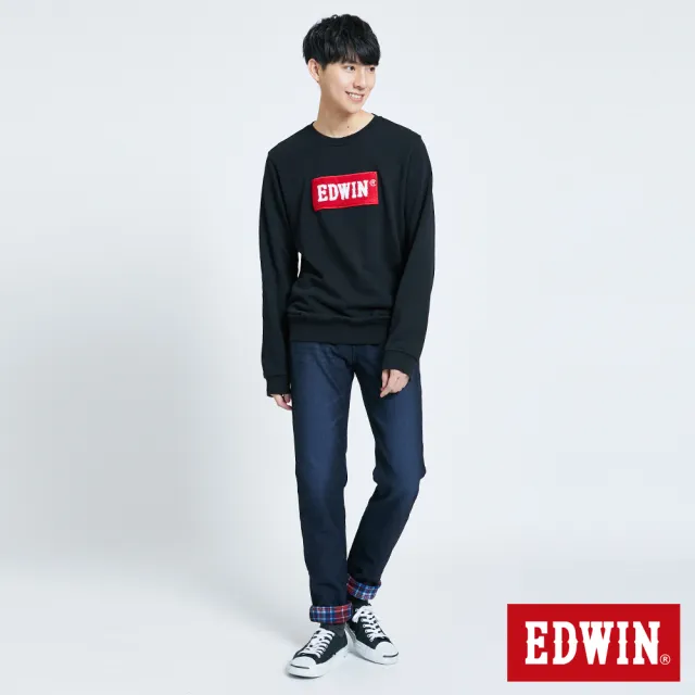 【EDWIN】男裝 毛巾繡花厚長袖T恤(黑色)