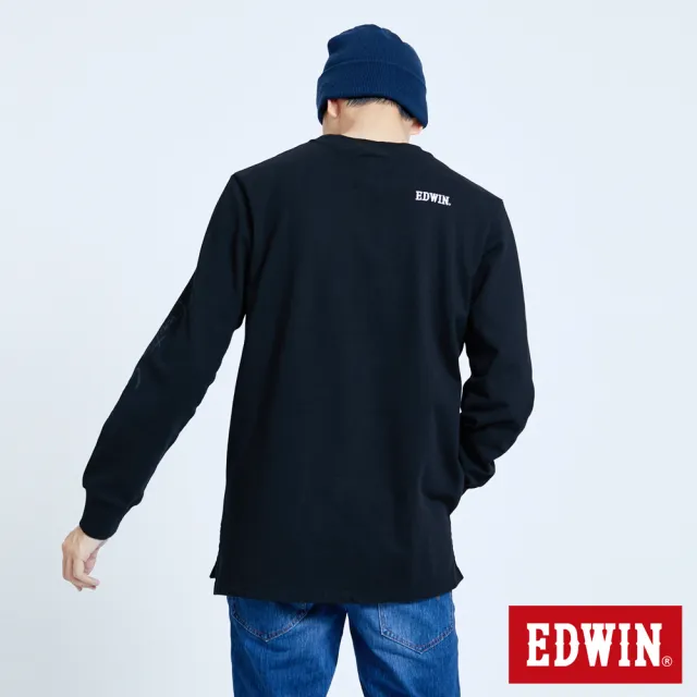 【EDWIN】男裝 EFS方塊LOGO爆裂長袖T恤(黑色)
