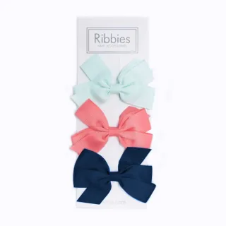 【Ribbies】經典中蝴蝶結3入組-粉紅西瓜/深藍(髮夾)