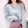 【BBHONEY】韓製 甜美V領手工繡花寬鬆慵懶針織衫毛衣(網美必備款)