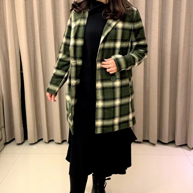 【WYPEX】英倫格紋保暖珊瑚絨女大衣外套(2色)