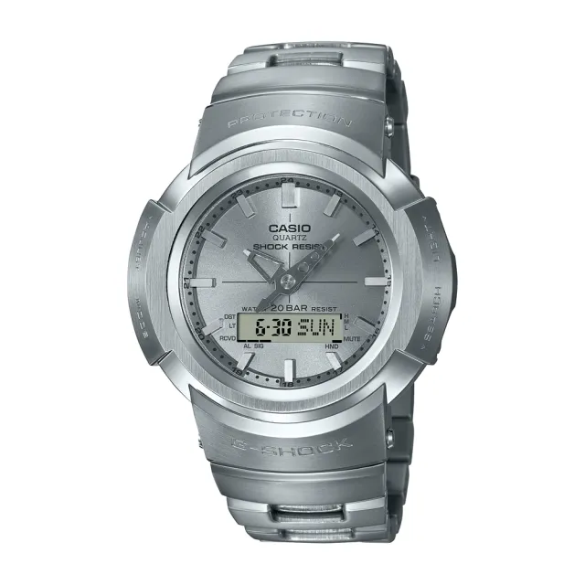 【CASIO 卡西歐】CASIO卡西歐 G-SHOCK 太陽能電波雙顯手錶(銀_ AWM-500D-1A8)
