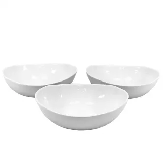 【YU Living 信歐傢居】輕時尚緞面白瓷沙拉碗三件組 餐碗組(三件一組/白色)