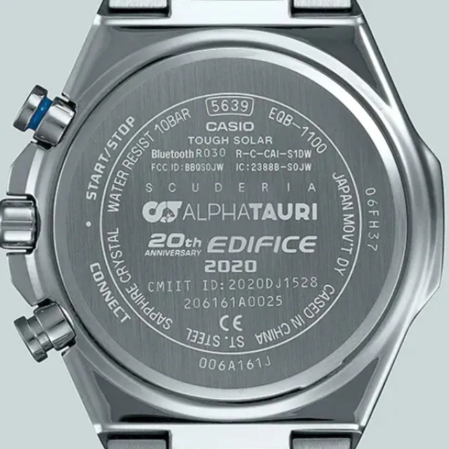 【CASIO 卡西歐】EDIFICE 藍牙太陽能賽車聯名手錶(灰黑漸層_EQB-1100AT-2A)