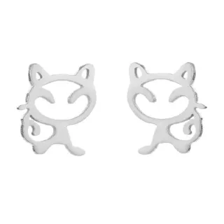 【VIA】白鋼耳釘 白鋼耳環 動物耳釘 貓咪耳釘/動物系列 俏皮貓咪造型白鋼耳釘(鋼色)