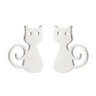 【VIA】白鋼耳釘 白鋼耳環 動物耳釘 貓咪耳釘/動物系列 個性小貓咪造型白鋼耳釘(鋼色)
