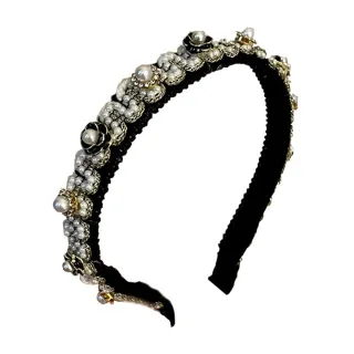 【SECRET BOX】花朵髮箍 珍珠髮箍/韓國設計復古華麗珍珠花朵造型髮箍(2色任選)