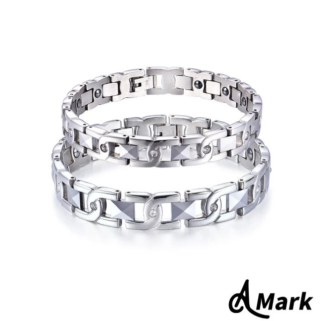 【A MARK】情侶手鍊 鈦鋼手鍊 磁石手鍊 水鑽手鍊/雙C美鑽造型鈦鋼鑲嵌黑膽磁石手鍊(2款任選)