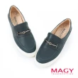 【MAGY】雙皮革金屬飾條厚底 女 休閒鞋(藍色)