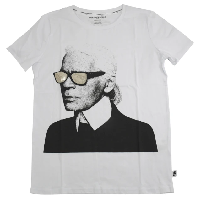 【KARL LAGERFELD 卡爾】老佛爺紀念款肖像圖案棉質短T恤(白)
