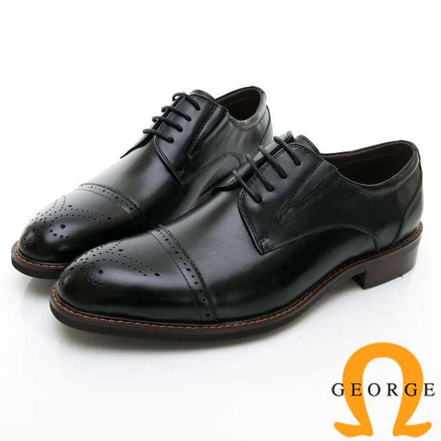 【GEORGE 喬治皮鞋】商務時尚 圓頭立體圓頭紳士皮鞋-黑色815020BW-10