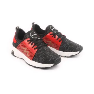 【PUHU 彪琥】彈性布輕量動能運動鞋-男款黑紅(100%MIT 輕量 透氣 支撐)