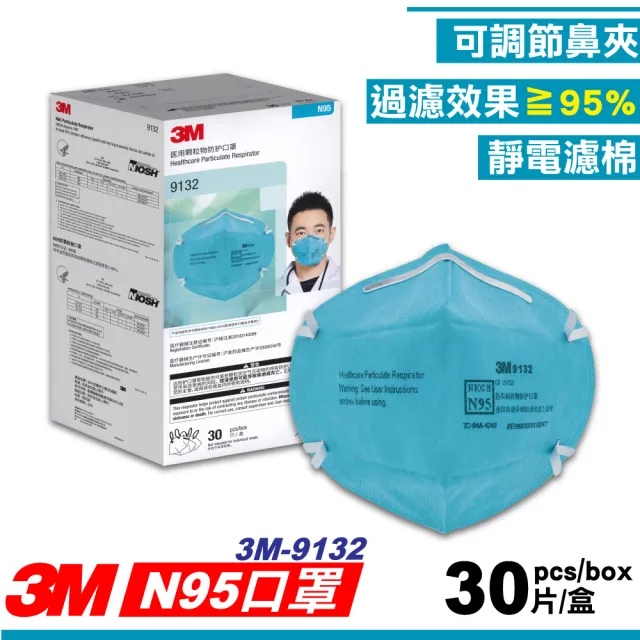 【3M】9132 醫用顆粒物防護口罩 N95 藍色 30入/盒