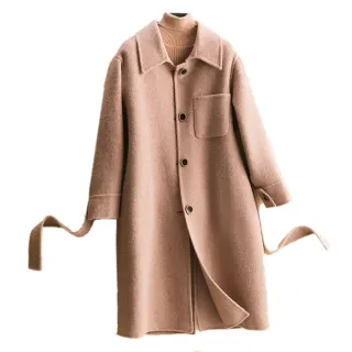 【米蘭精品】100%羊毛大衣毛呢外套(寬鬆雙面呢純色長款防寒保暖女外套74bi101)