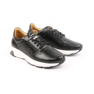 【PUHU 彪琥】牛皮輕量動能休閒運動鞋-男款黑(100%MIT 透氣 支撐 耐磨)