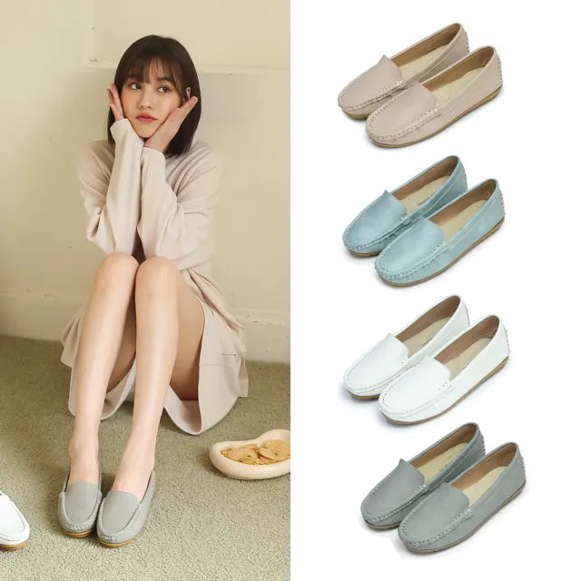 【FUFA Shoes 富發牌】素面舒適好走豆豆鞋-白/水藍/灰/粉 1DA57N(女鞋/莫卡辛鞋/女懶人鞋/包鞋)