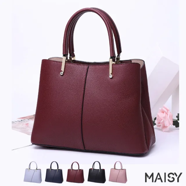 【MAISY】韓版真皮鑲鑽肩背斜背手提包(真皮包包 現+預 黑 / 粉 / 酒紅 / 深藍 / 淺藍)
