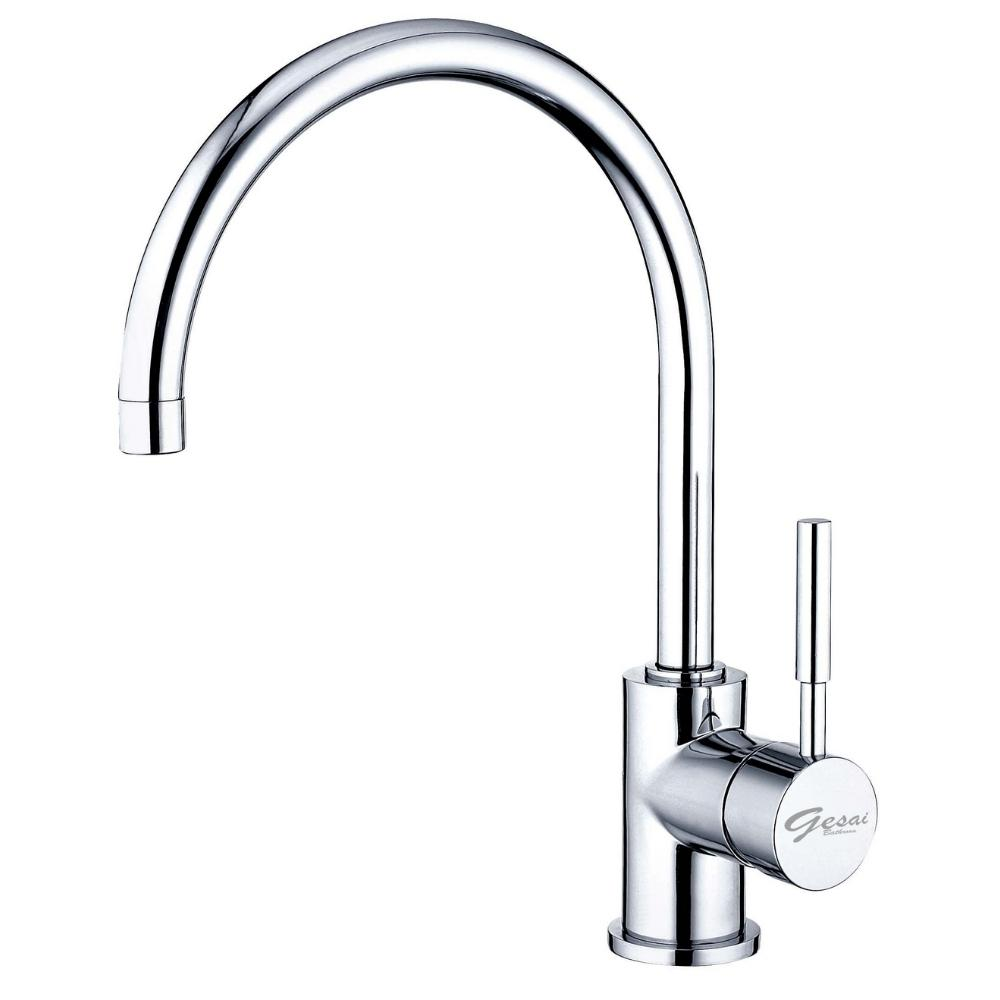 【GESAI格賽衛浴】無鉛亮銀鵝頸廚房龍頭MLFKD-008(水龍頭/廚房龍頭/大流量龍頭/無鉛龍頭)