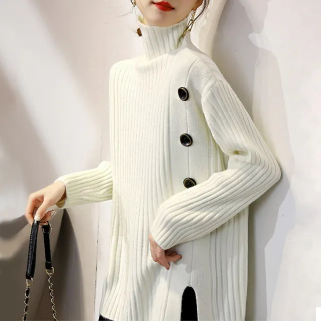 【Amay Style 艾美時尚】現貨 中大尺碼女裝 上衣 時髦坑條感高領針織衫。S-XL(2色)