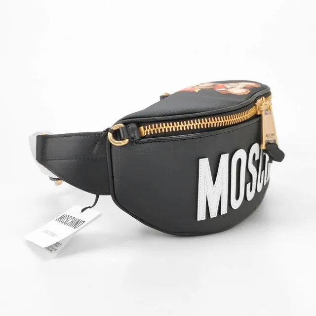 【MOSCHINO】經典鋼盔泰迪熊皮革胸包腰包 黑色(7T77181555U912)