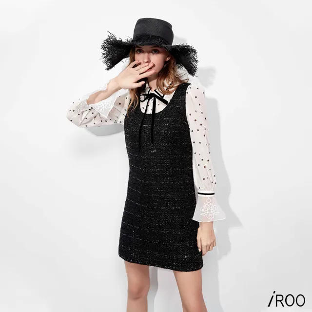【iROO】鑲亮片花呢紗短洋裝