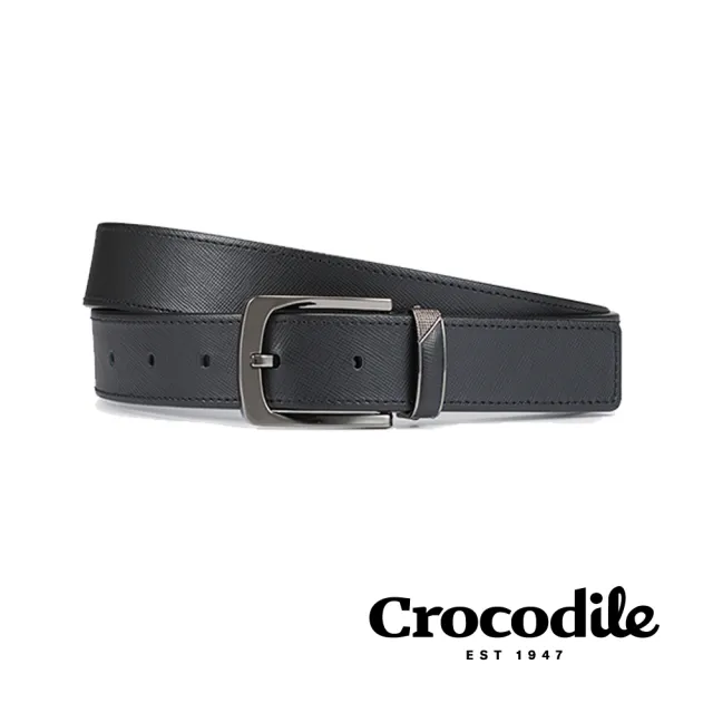 【Crocodile】鱷魚皮件 真皮皮帶 壓紋 簡約質感 紳士 打洞皮帶 32MM-0101-52010-黑色(義大利進口牛皮)