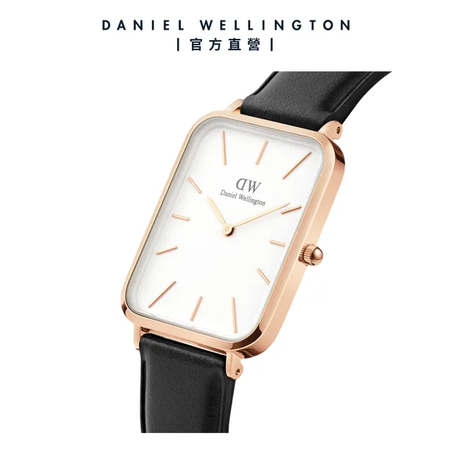 【Daniel Wellington】DW 手錶  Quadro  Sheffield 29x36.5mm 經典黑真皮皮革大方錶(DW00100450)