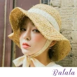 【Balala】防曬帽 遮陽帽 手工帽 蕾絲帽/純手工拉菲草編蕾絲帽帶可折造型防曬草帽(粉)