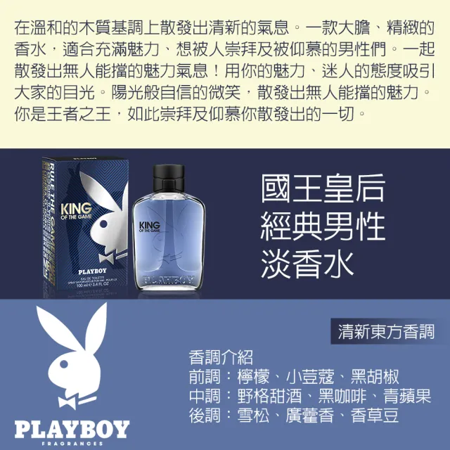 【PLAYBOY】國王皇后經典男性淡香水 100ml(專櫃公司貨)