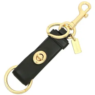 【COACH】黑色皮革包包掛飾雙圈鑰匙圈