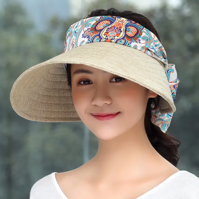 【Sukie】防曬帽 遮陽帽 兩戴法帽 圖騰帽/兩戴法變形蟲圖騰可捲折超長帽檐空頂防曬遮陽帽(多色任選)