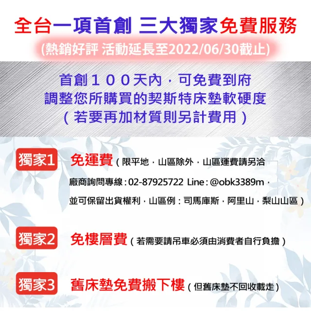 【Chester 契斯特】魯道夫抗菌布 床墊 2.0直式獨立筒 厚墊  雲端式5cm乳膠三線-3尺(單人)