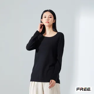 【FREE】圓領素色簡約織紋羊絨衫(黑色/卡其)