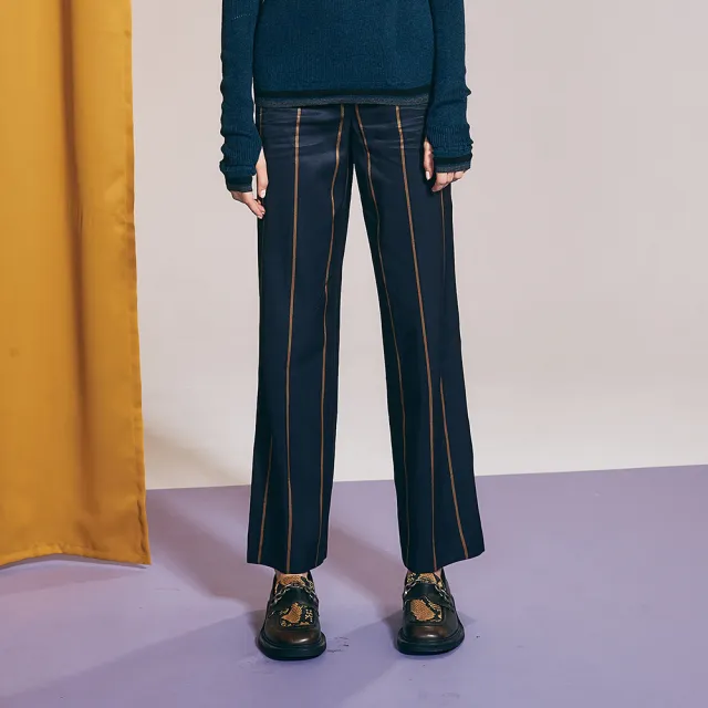 【ICHE 衣哲】Cop.Copine 法國原裝進口金線直紋長褲-紺藍