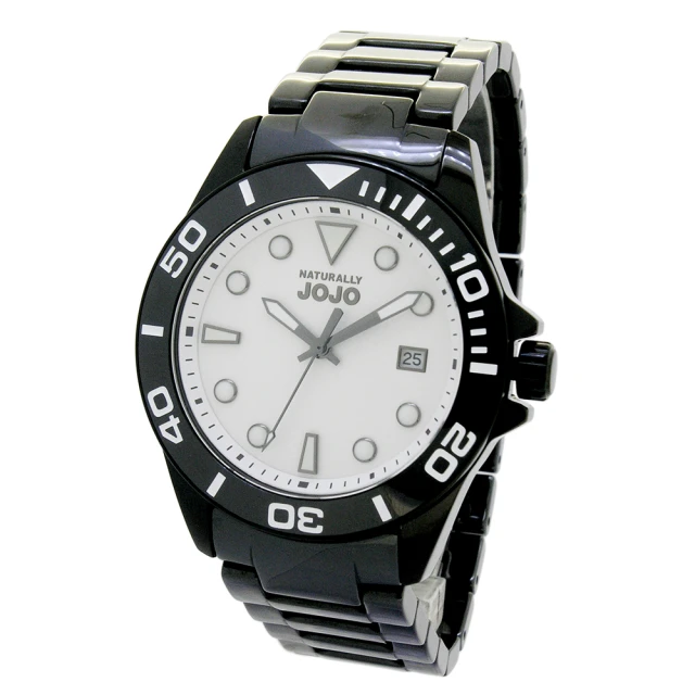 【NATURALLY JOJO】都會休閒中性陶瓷腕錶-JO96983-80F(黑陶白面/39mm)