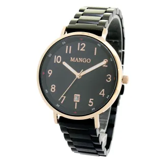 【MANGO】百搭數字簡約鋼帶錶-MA6768L-BK-H(黑色/36mm)