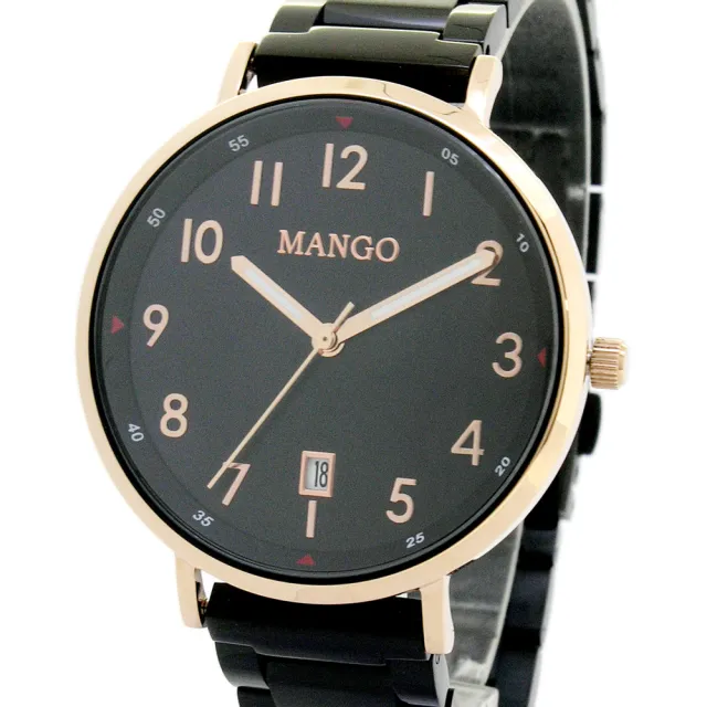 【MANGO】百搭數字簡約鋼帶錶-MA6768L-BK-H(黑色/36mm)