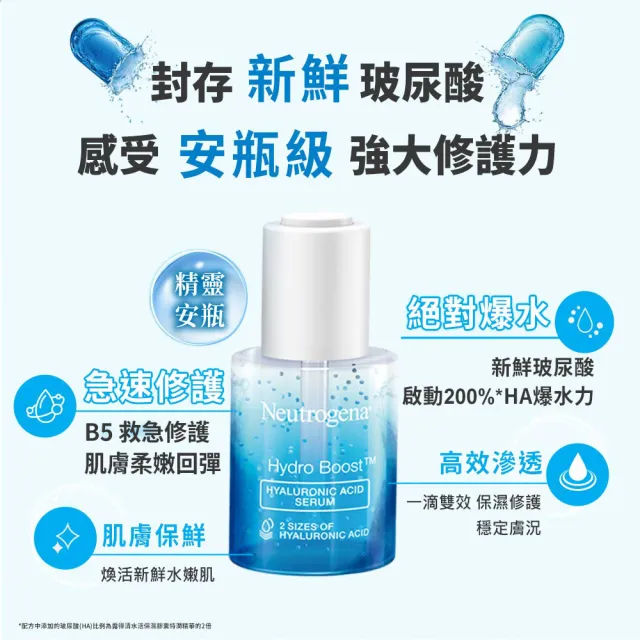 【Neutrogena 露得清】全效水活保濕組(B5安瓶精華+凝露_保濕抗初老/小澎瓶)