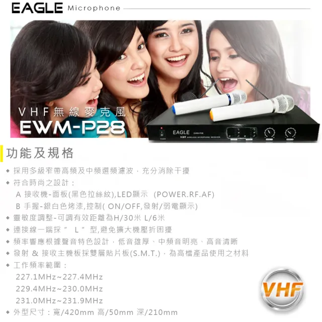 【EAGLE 美國鷹】專業級VHF雙頻無線麥克風組(EWM-P28)