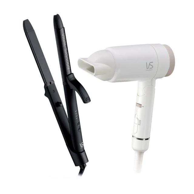 【VS 沙宣】25mm速熱負離子直捲髮夾 VSI-2550BW+負離子大風量摺疊吹風機 VSD-1240WW(MOMO獨家組合)