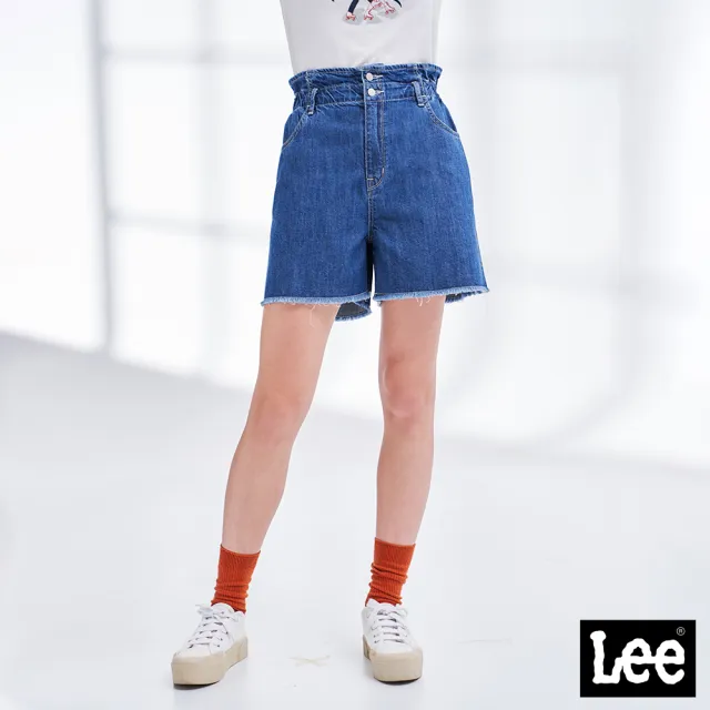【Lee】出清品-女裝 牛仔短褲 / 荷葉高腰 鬆緊腰帶 中藍洗水(LL21011842F)