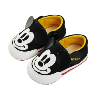 【Disney 迪士尼】米奇大臉造型雙魔鬼氈寶寶鞋-黑(學步鞋)